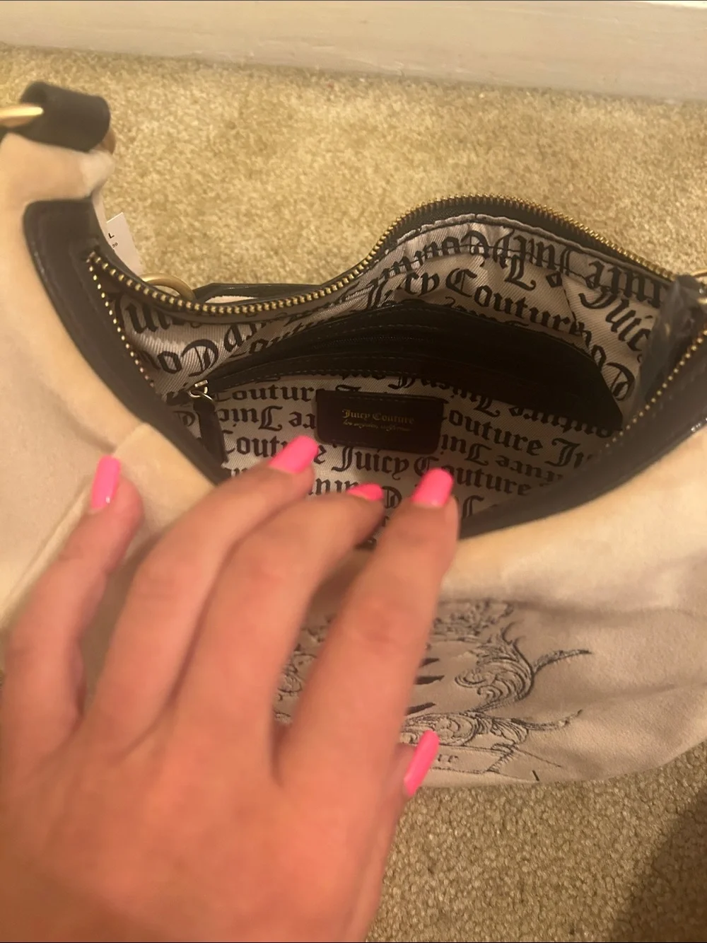 Juicy Couture Beige Hobo with Dark Trim and Heart Charm